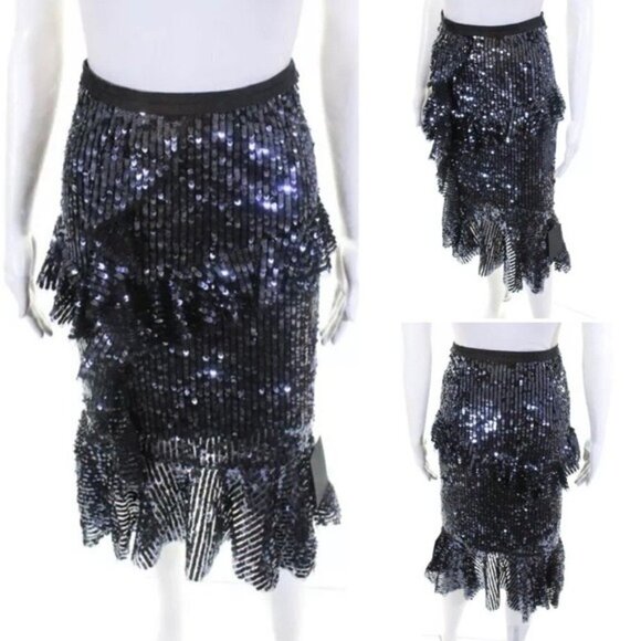Needle & Thread Skirt New Sequin Scarlett Midi Skirt in Graphite Size 2 nwt - Picture 3 of 15
